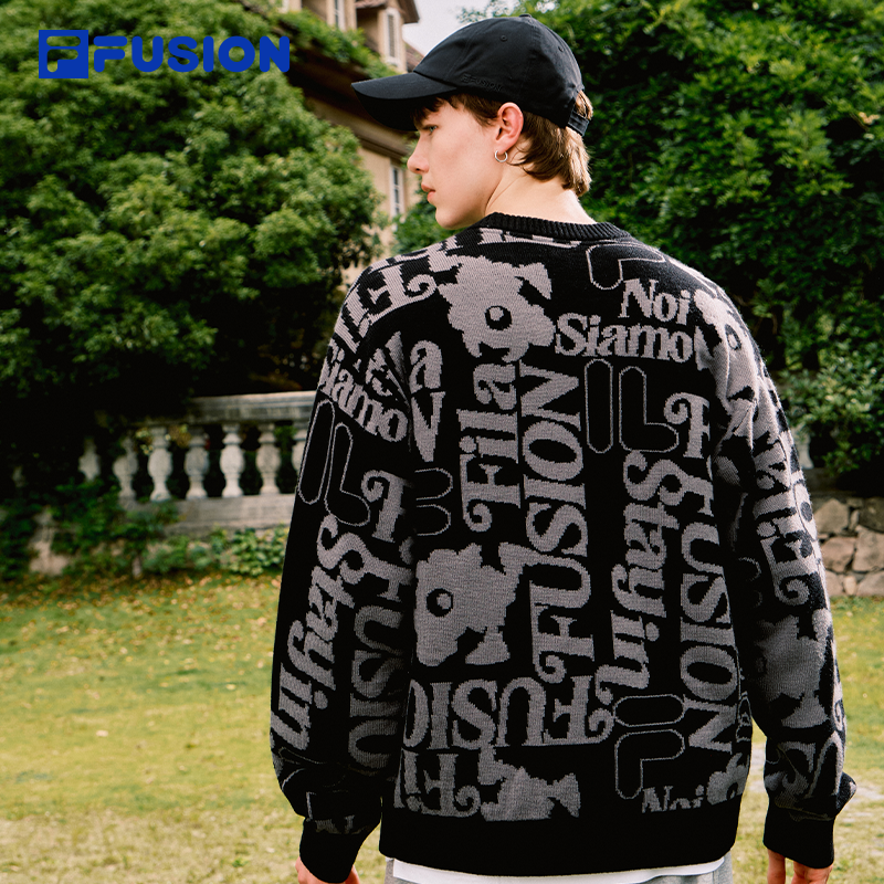 FILA FUSION斐乐潮牌情侣款编织衫女2025冬季新款休闲套头毛衣男,淘宝优惠券,粉丝福利购,淘宝优惠卷