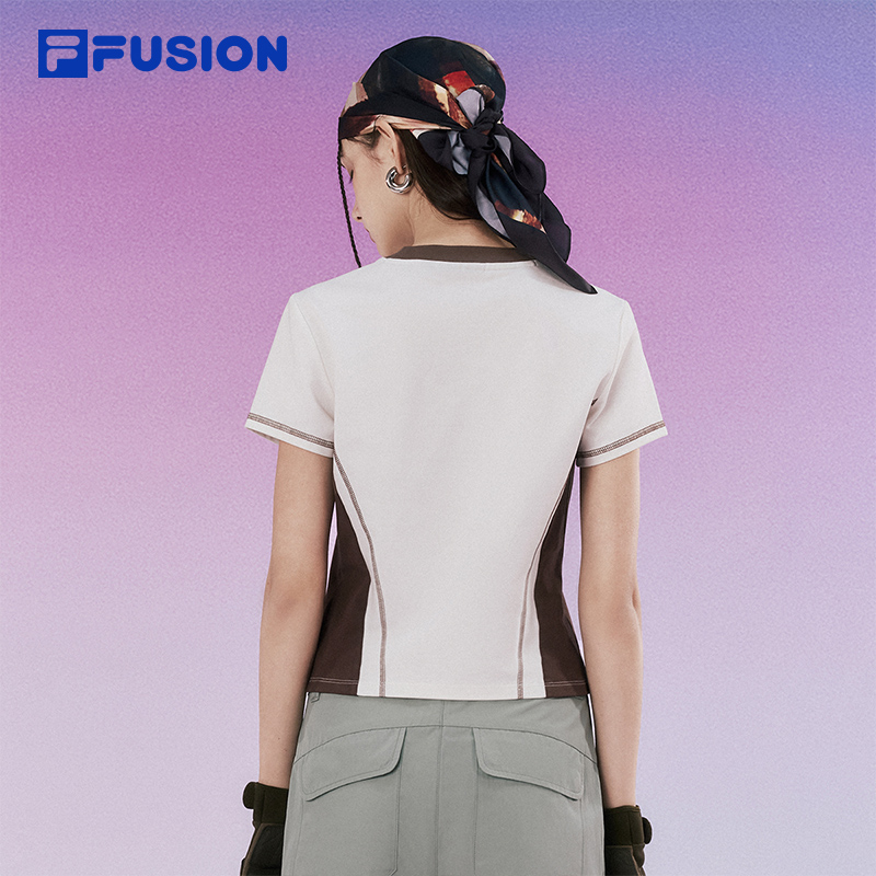 FILA FUSION斐乐潮牌运动t恤女2024夏季新款修身透气美式短袖t恤