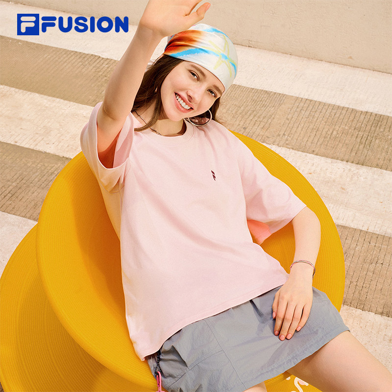 章昊同款FILA FUSION斐乐潮牌短袖T恤女26夏季新款宽松纯棉上衣男