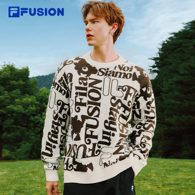 FILA FUSION斐乐潮牌情侣款编织衫女2025冬季新款休闲套头毛衣男