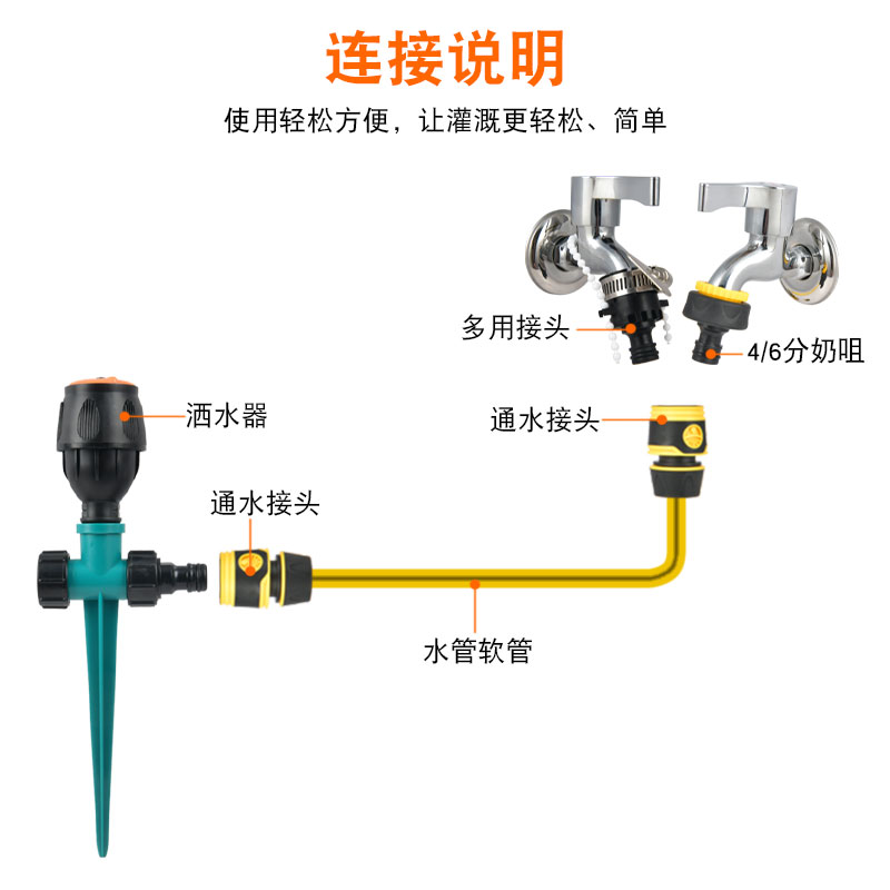 草坪洒水器360度旋转园林灌溉喷水浇水喷头绿化喷淋农用自动喷灌-图2