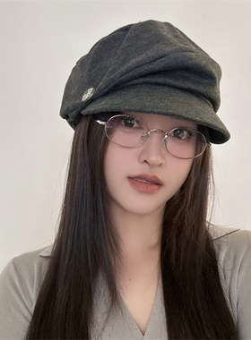 清冷感~春秋软顶针织堆堆帽女云朵褶皱显脸小贝雷帽慵懒风报童帽