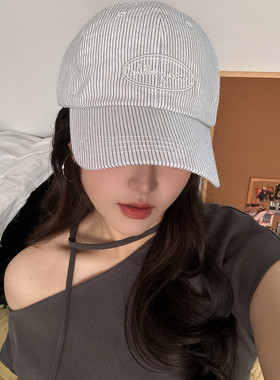 ins风条纹棒球帽女夏季薄款显脸小百搭软顶鸭舌帽子户外遮阳帽子