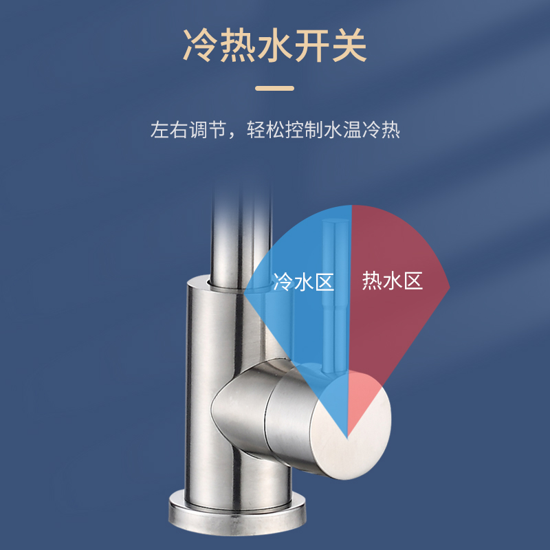 厨房水龙头冷热厨房龙头黄铜体304不锈钢洗菜盆水槽水龙头可旋转 - 图1