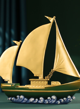 全铜帆船家居客厅装饰品小摆件高端现代高档办公室桌面玄关工艺品