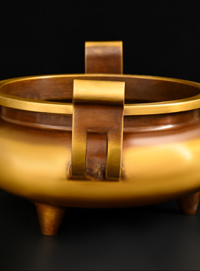 黄铜香炉摆件家居办公客厅桌面装饰工艺品三足官帽纯铜沉香炉熏