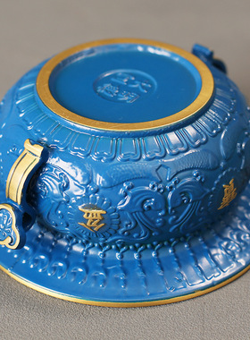 黄铜如意聚宝盆蓝色家用摆件聚宝盆客厅办公室家居开业送礼摆件