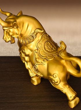 黄铜旺市铜牛摆件黄铜生肖牛牛气冲天金钱牛工艺品家居玄关装饰品