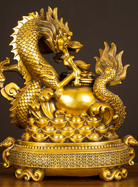 黄铜财富兴龙金龙火龙工艺品摆件客厅家居玄关摆饰办公室桌面铜器