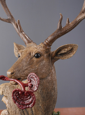 鹿衔灵芝黄铜摆件彩铜工艺品家居客厅玄关大堂桌面装饰品乔迁送礼