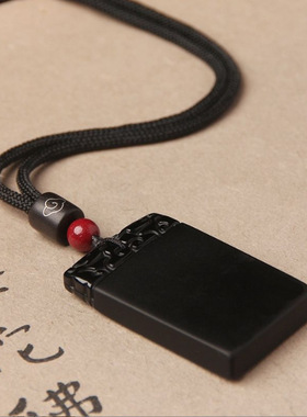 冰种黑曜石平安无事牌吊坠女项链男太平方牌子挂件饰品无字牌批发