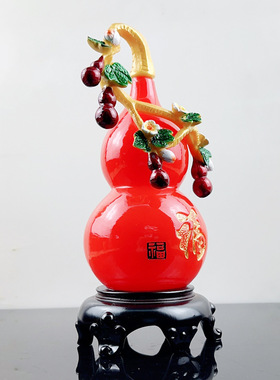 福字玉葫芦福禄摆件博古架玄关客厅酒柜家居办公室装饰品祝寿礼品