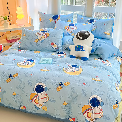 男孩全棉被套单件纯棉儿童被罩宇航员卡通学生宿舍床上三四件套夏 - 图2
