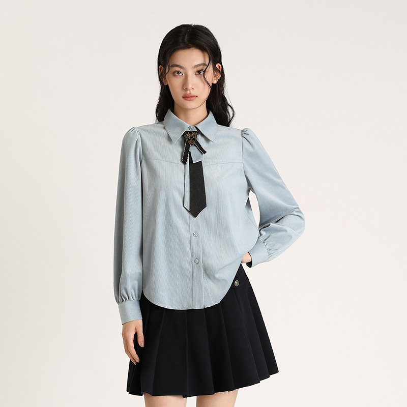 【博主同款】PIT复古蓝色百搭衬衫女长袖衬衣2025冬季新款上衣,淘宝优惠券,粉丝福利购,淘宝优惠卷