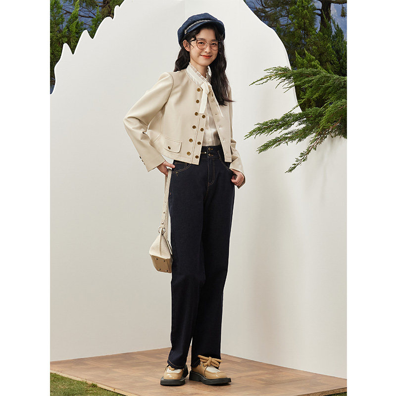 PIT米白色双排扣皮衣短外套女2026春季新款百搭显瘦上衣,淘宝优惠券,粉丝福利购,淘宝优惠卷