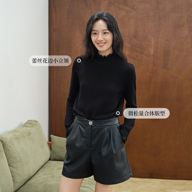 pit复古多色半高领蕾丝网纱打底毛针织衫女冬季新款宽松内搭上衣