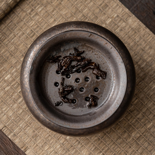 铁锈釉茶渣缸家用陶瓷建水带盖过滤茶洗水盂复古茶桶茶具茶道配件 - 图1