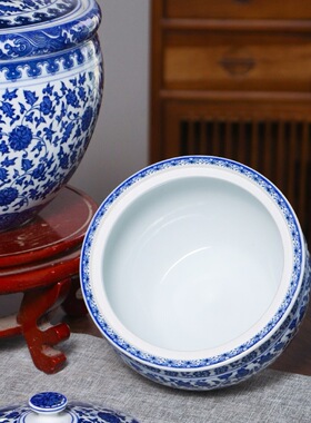 青花瓷陶瓷储物罐茶叶罐米酒猪油腌菜五谷杂粮糖罐收纳带盖陶瓷缸