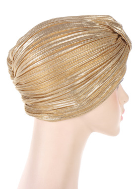 Cap turban women 褶皱烫金印度包头帽女士时尚纯色简便头巾帽