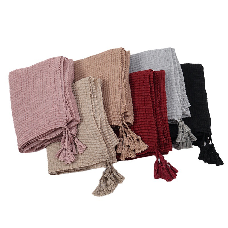 headscarf women's classic solid color scarf corn crepe - 图3