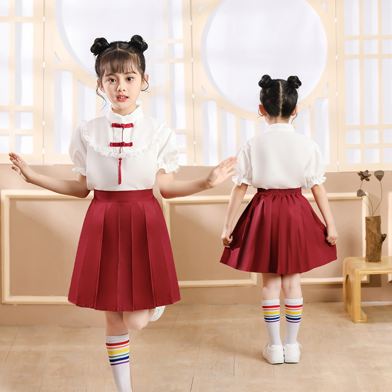 六一儿童合唱服幼儿诗歌朗诵中国风汉服演出服中小学生运动会班服-图1