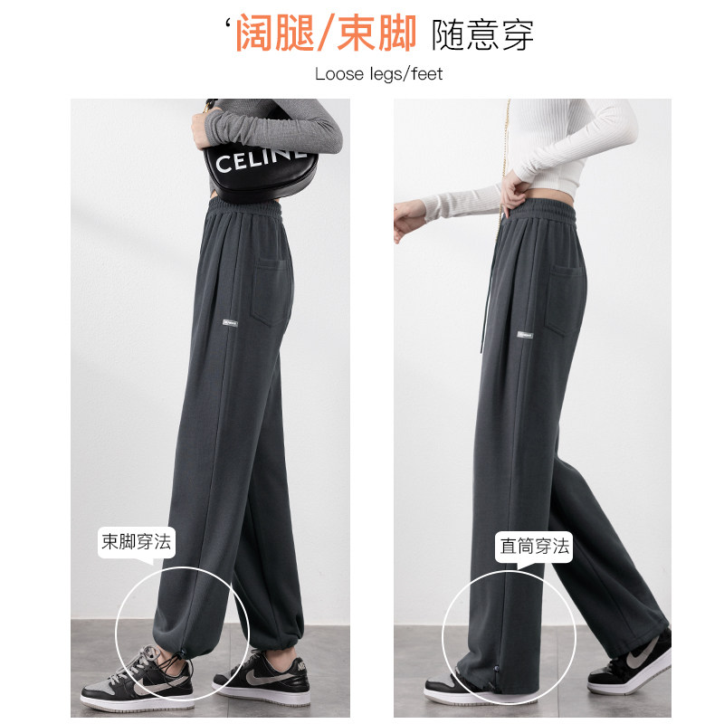 加绒卫裤秋冬2021年新款灰色阔腿裤 桑贝拉休闲裤