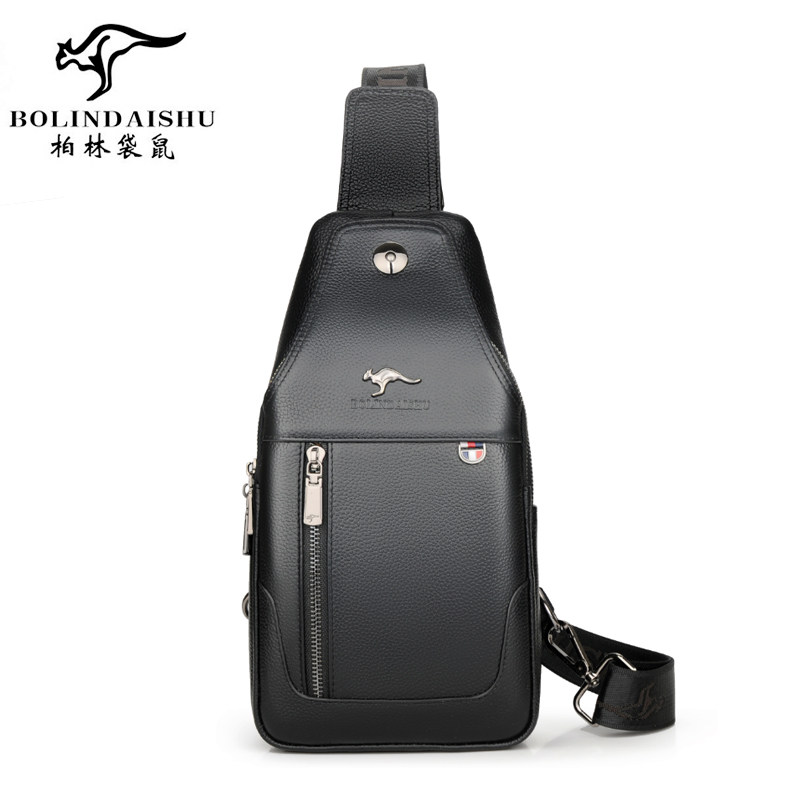柏林袋鼠新款真皮胸包单肩斜挎包头层牛皮商务男挎包潮韩版腰包,淘宝优惠券,粉丝福利购,淘宝优惠卷