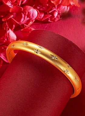 铜镀金古法金心经满天星手镯 沙金闭口古法8N民族风复古心经手环