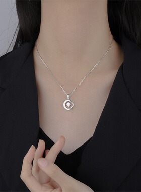 999纯银月亮项链女锆石锁骨链