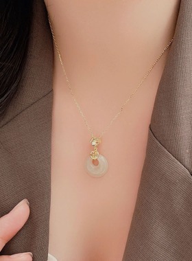 s999纯银简约平安扣和田玉项链女