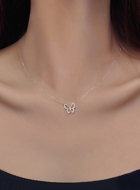 S999纯银蝴蝶锁骨项链女士