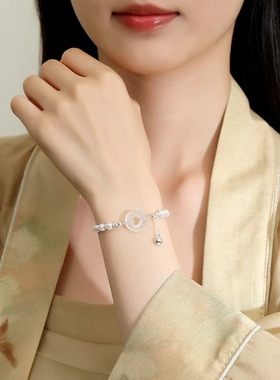 天然白玉髓平安扣手链女转运珠