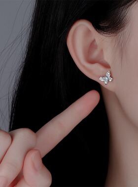 s999纯银星光蝴蝶项链女夜光珐琅