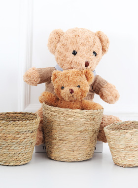 北欧草编花盆花器花艺鲜花插花编织竹编花篮家居客厅桌面收纳摆件