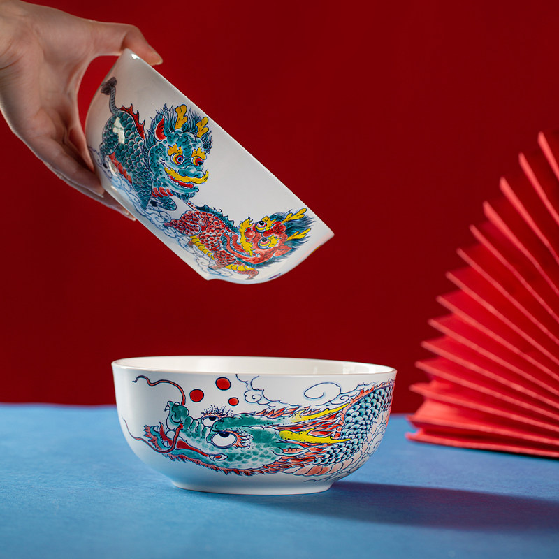 昨明 新国风国潮龙鱼 醒狮 龙 麒麟 高温陶瓷4款大面碗18cm,淘宝优惠券,粉丝福利购,淘宝优惠卷