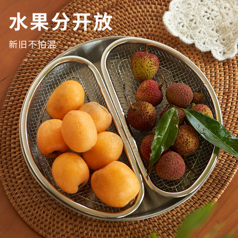 肆月沥油篮新款洗水果滤水洗菜双层沥水盘厨房304不锈钢果盘漏网,淘宝优惠券,粉丝福利购,淘宝优惠卷