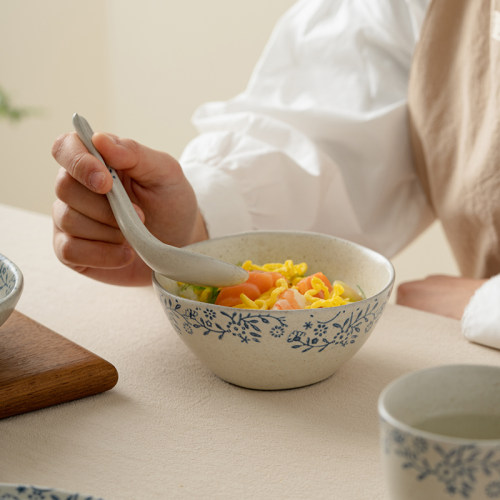 肆月家用小碗陶瓷米饭碗吃饭碗复古花边碗手工粗陶新款法式餐具-图0