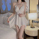 Sexy pajamas, women's ice silk butterfly neck hanging, high-end feeling pajamas with chest pads, pure desire, sweet bare back home clothing set