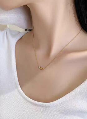 迷你小海豚鲸鱼淡水珍珠钛钢项链女小众甜美高级感百搭新款锁骨链