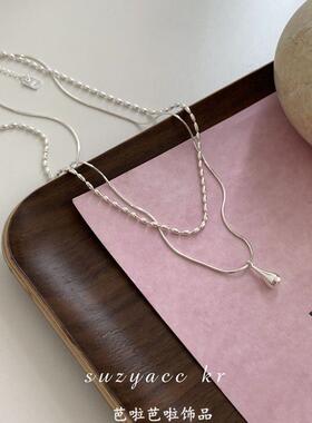 碎银珍珠蝴蝶结项链女轻奢百搭ins冷淡风小众高级感锁骨链项饰品