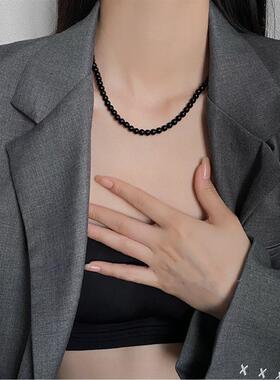 新中式简约个性高级感黑色串珠珍珠项链女轻奢百搭小众毛衣链项圈