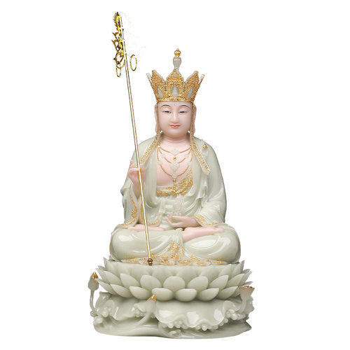 骏澜斋汉白玉色《地藏王菩萨》佛像大全翠玉镶 家居装饰 摆件 - 图3