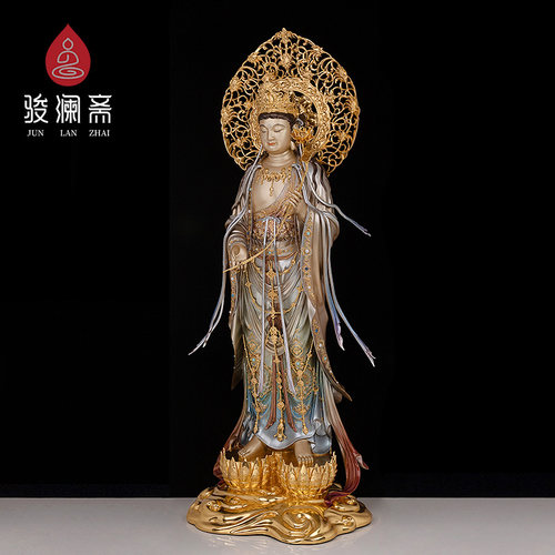骏澜斋西方三圣神像阿弥陀佛像观世音大势至菩萨接引站像铜像摆件 - 图0