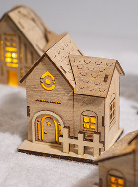 Christmas Wooden Luminous Cabin Ornaments Small House Home H