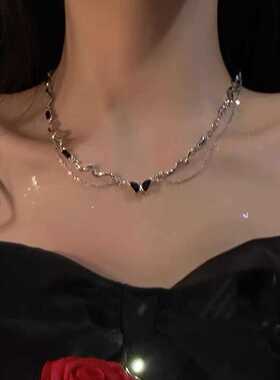 暗黑辣妹风黑色蝴蝶项链女设计感