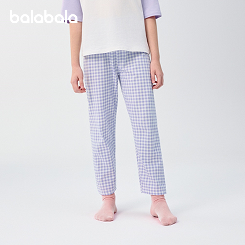巴拉巴拉儿童睡裤夏季防蚊裤儿童家居裤男女童裤子中大童纯棉格纹 - 图1