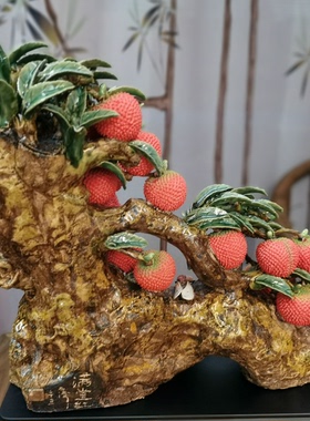 陶瓷石湾公仔荔枝生意兴隆工艺品