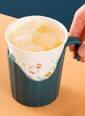 6个装一次性纸杯杯托套 加厚塑料波纹杯架茶道隔热防烫手杯套底座