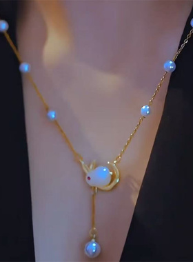 网红爆款独特设计兔子项链珍珠