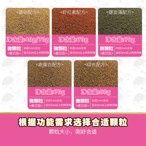 孔雀鱼饲料鱼食小颗粒虾红素小型鱼粮螺旋藻斗鱼观赏热带鱼食虾卵 - 图1